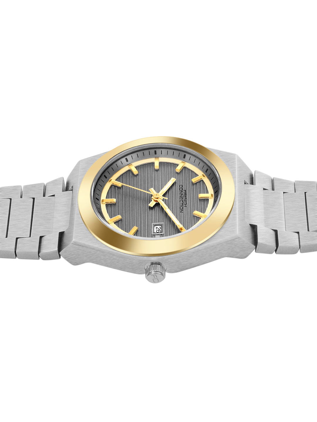 French Connection Textured Grey Round Dial With Stainless Steel Strap Watch - For Mens FCH22TM