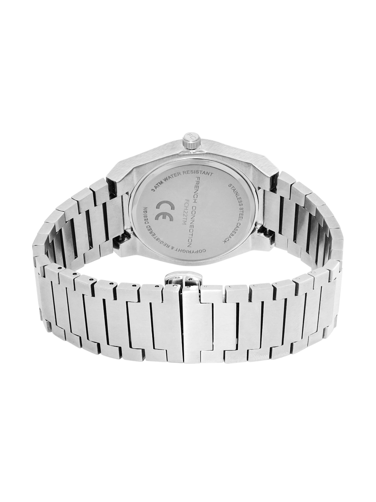 French Connection Textured Grey Round Dial With Stainless Steel Strap Watch - For Mens FCH22TM