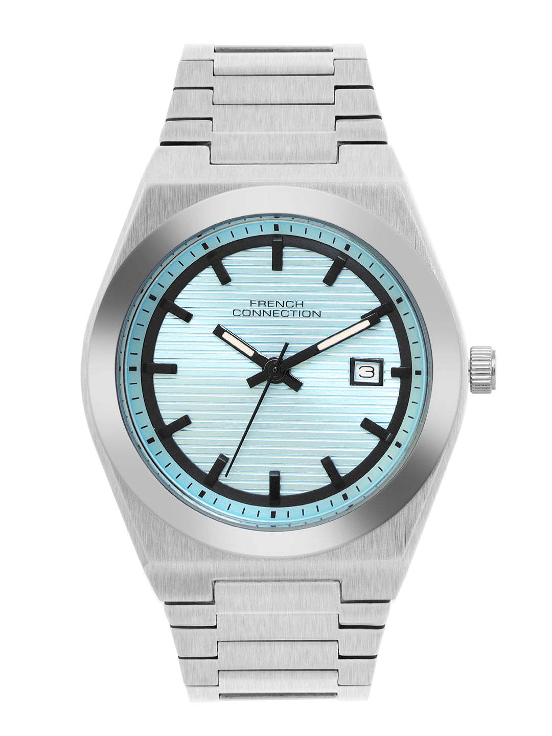 French Connection Textured Blue Round Dial With Stainless Steel Strap Watch - For Mens FCH22USM