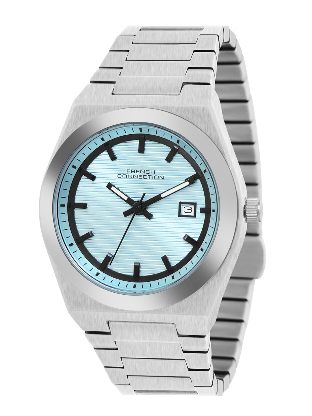 French Connection Textured Blue Round Dial With Stainless Steel Strap Watch - For Mens FCH22USM