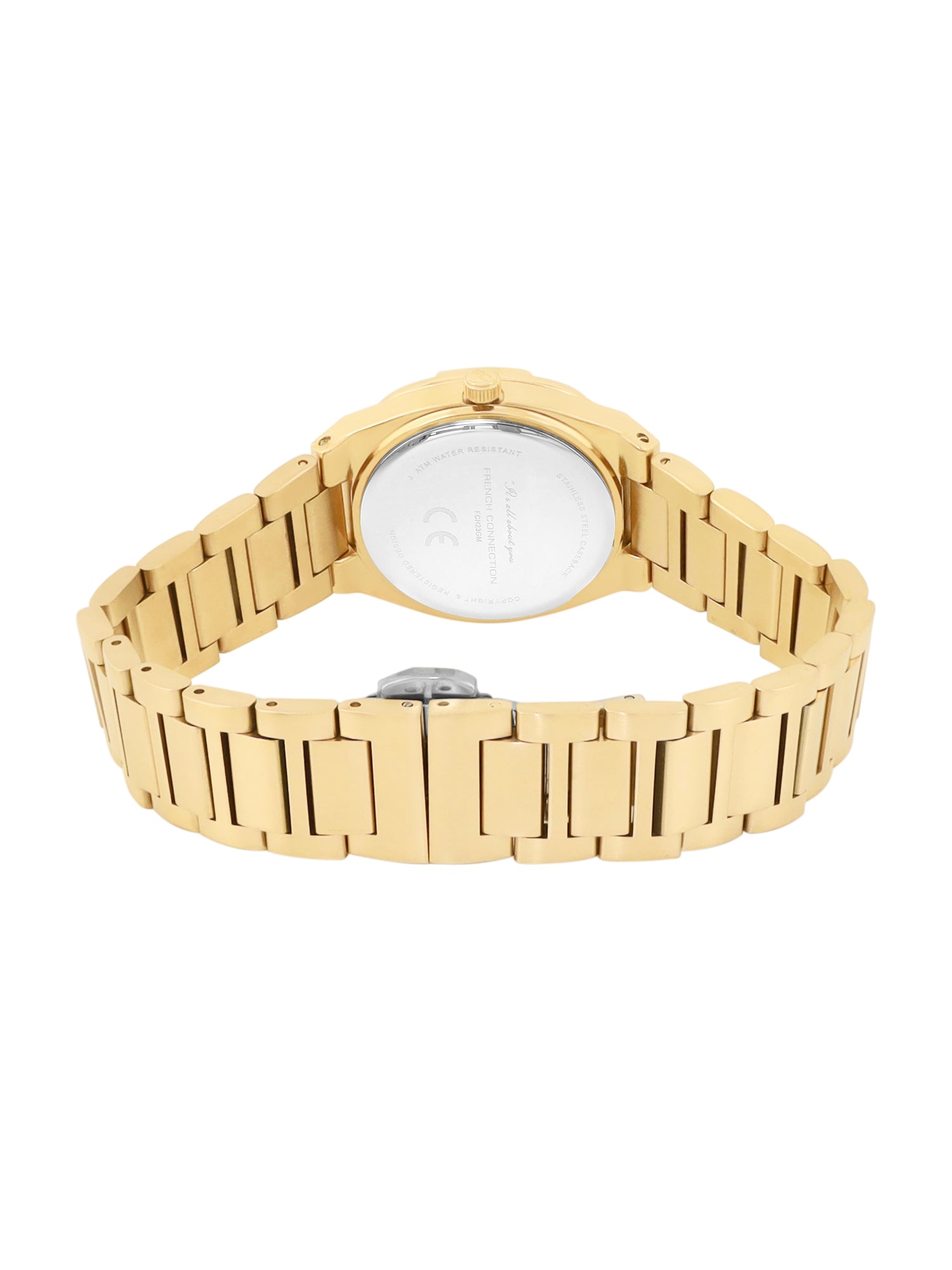 French Connection Mop White Round Dial With Gold Stainless Steel Strap Watch - For Womens FCH23GM