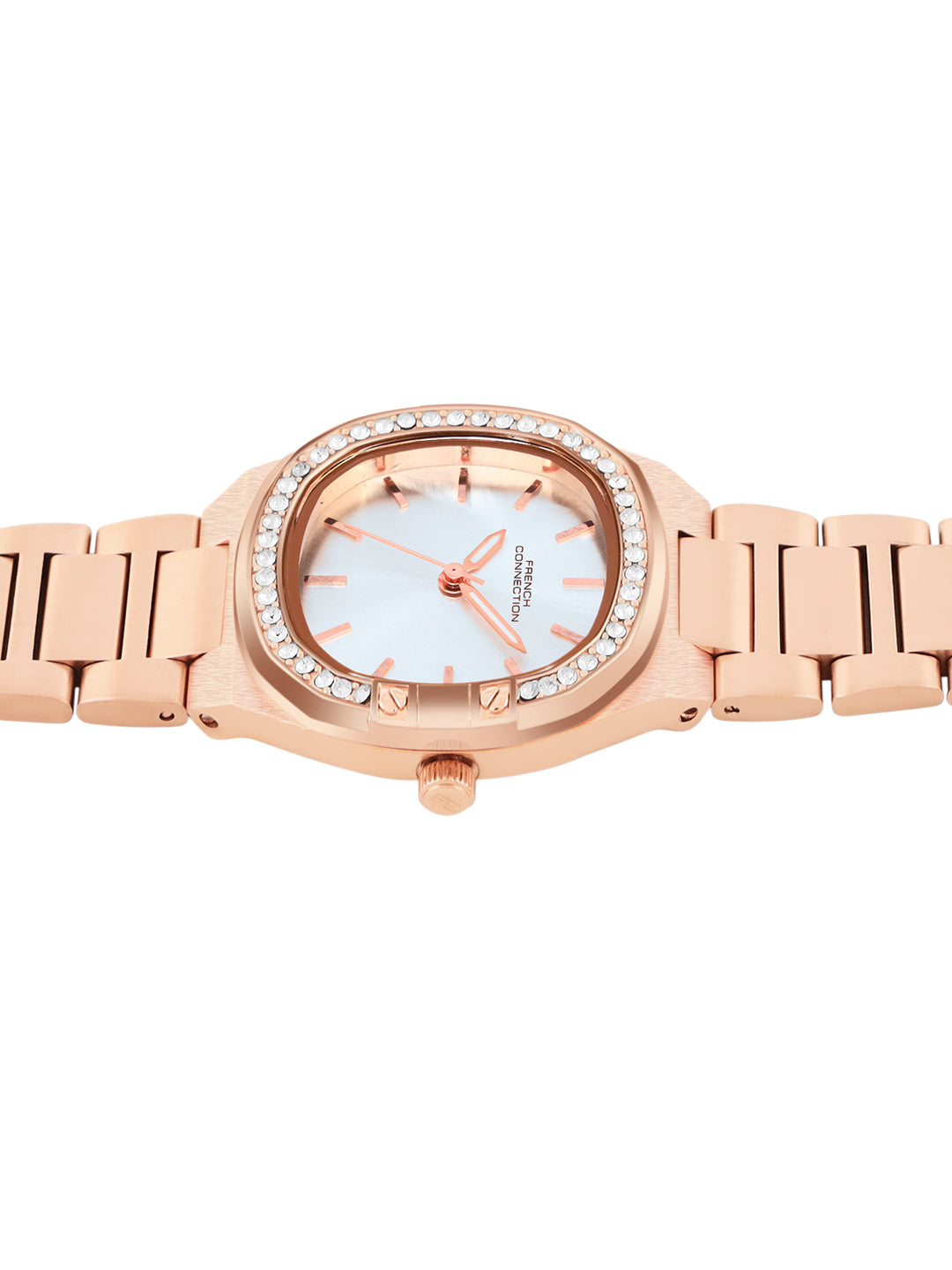 French Connection Sunray Silver Round Dial With Rose Stainless Steel Strap Watch - For Womens FCH23RGM