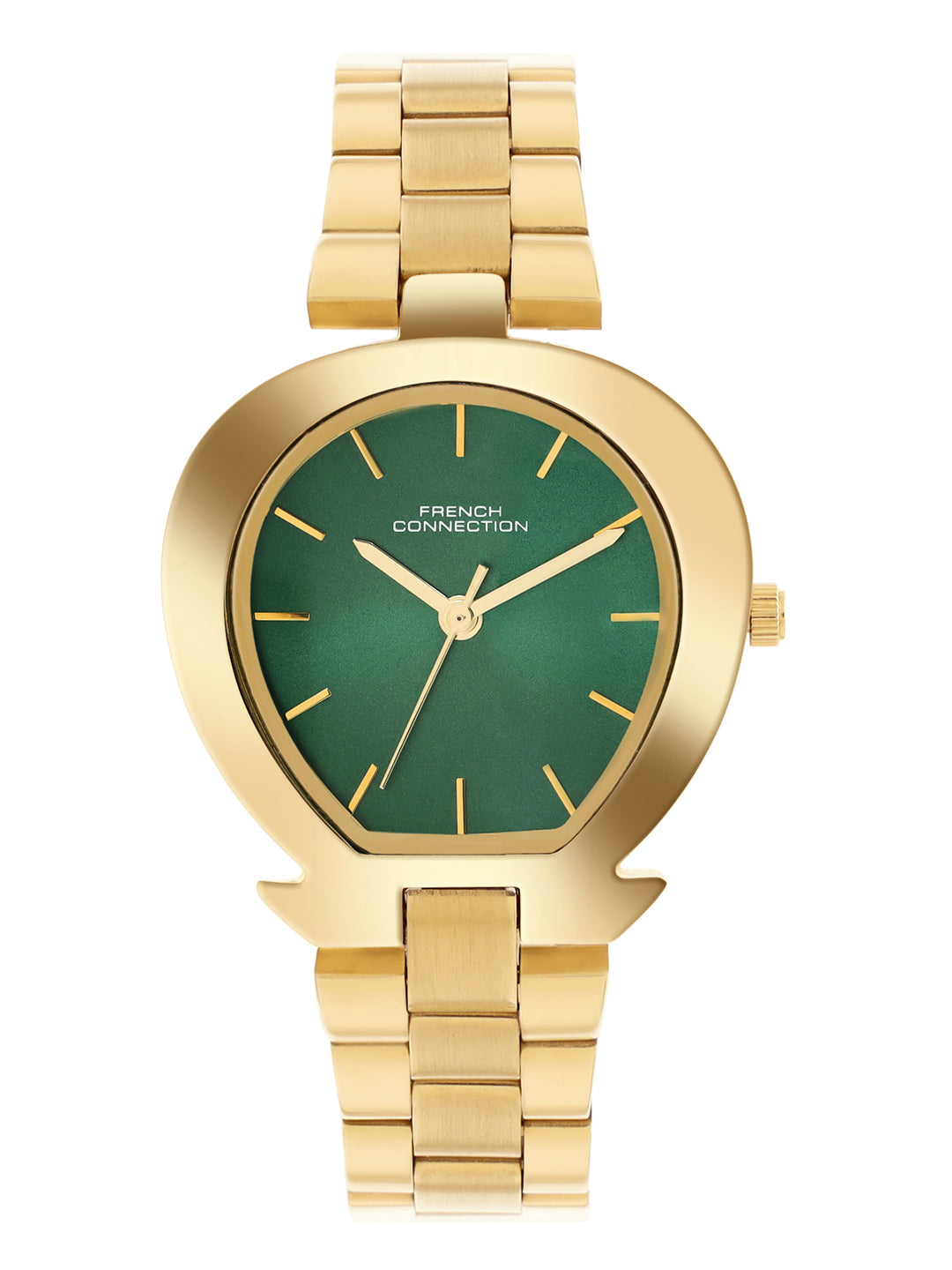French Connection Sunray Green Round Dial With Gold Stainless Steel Strap Watch - For Womens FCH24NGM