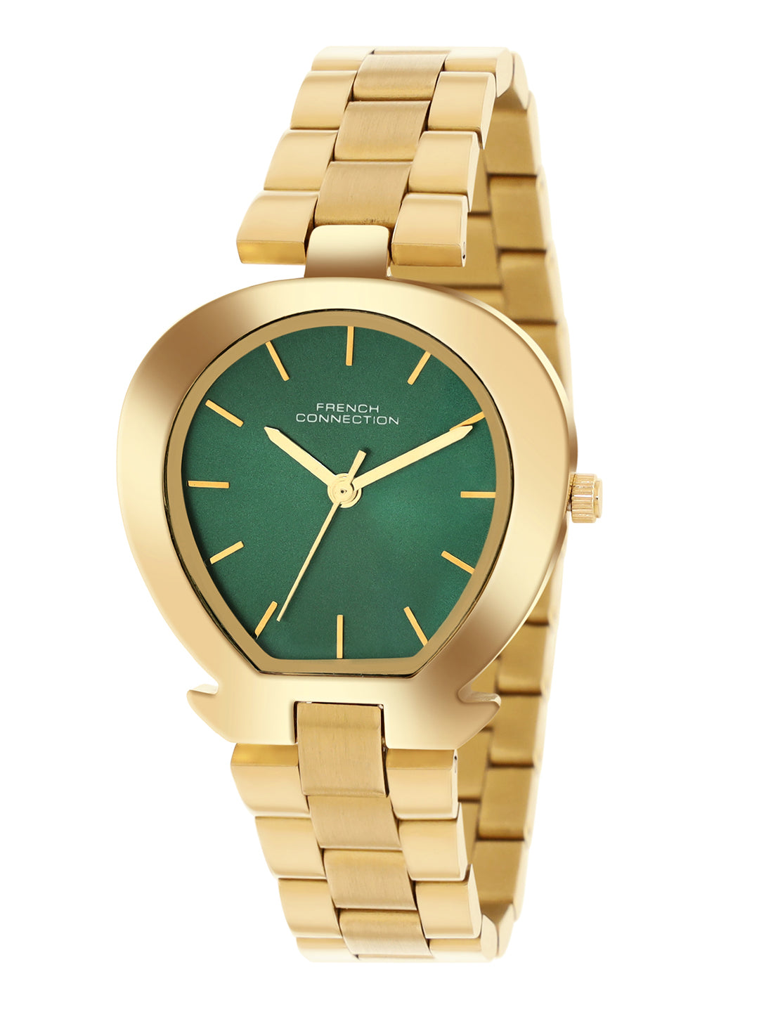 French Connection Sunray Green Round Dial With Gold Stainless Steel Strap Watch - For Womens FCH24NGM