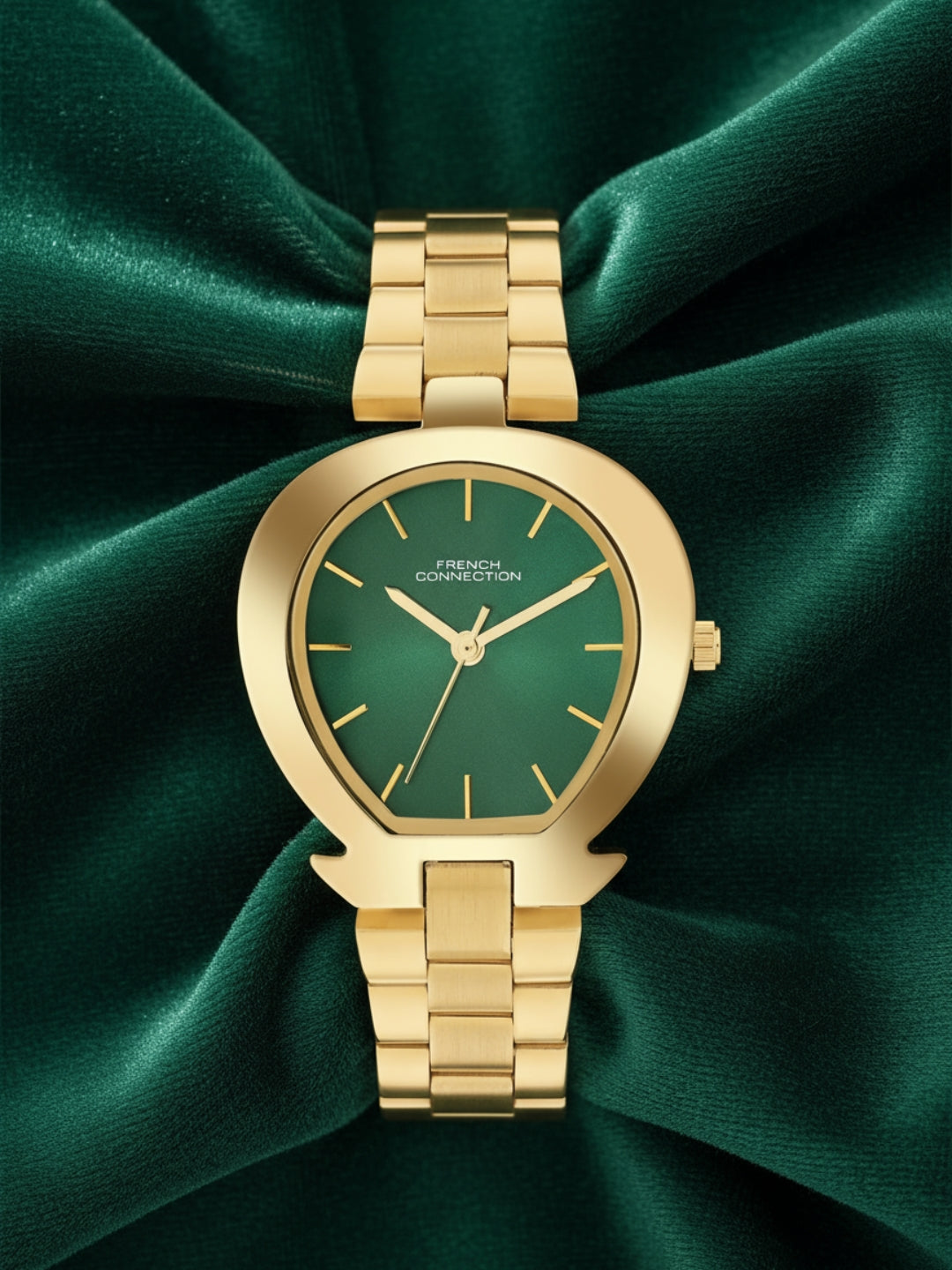 French Connection Sunray Green Round Dial With Gold Stainless Steel Strap Watch - For Womens FCH24NGM