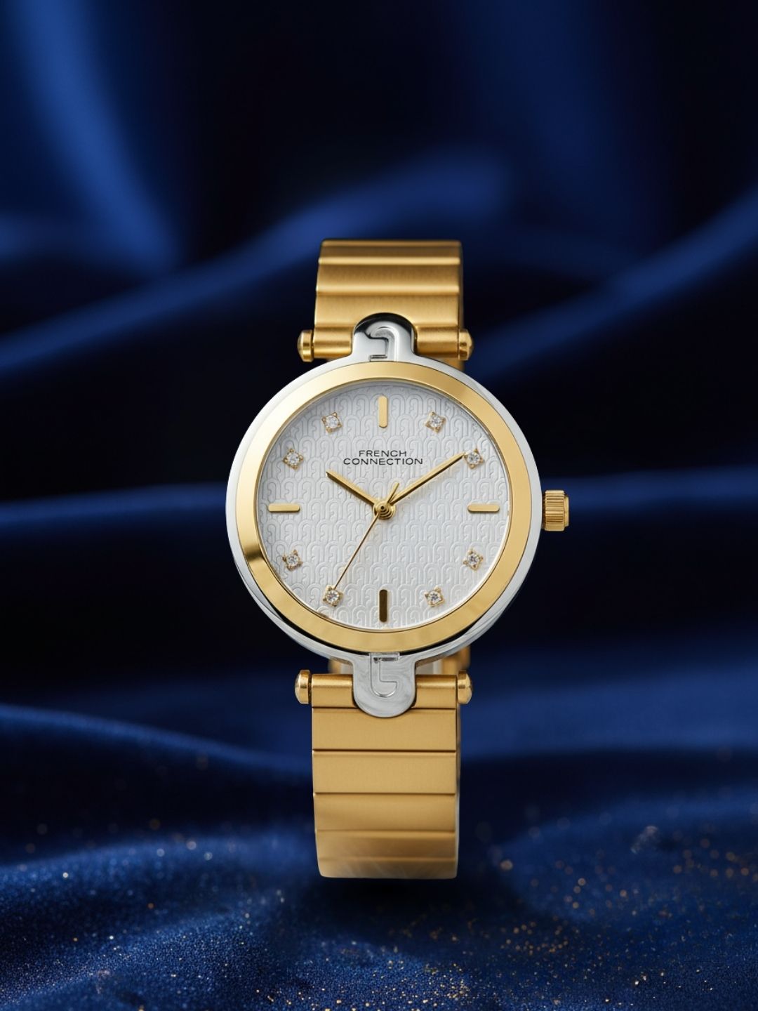 French Connection Textured Silver Round Dial With Gold Stainless Steel Strap Watch - For Womens FCH25GM