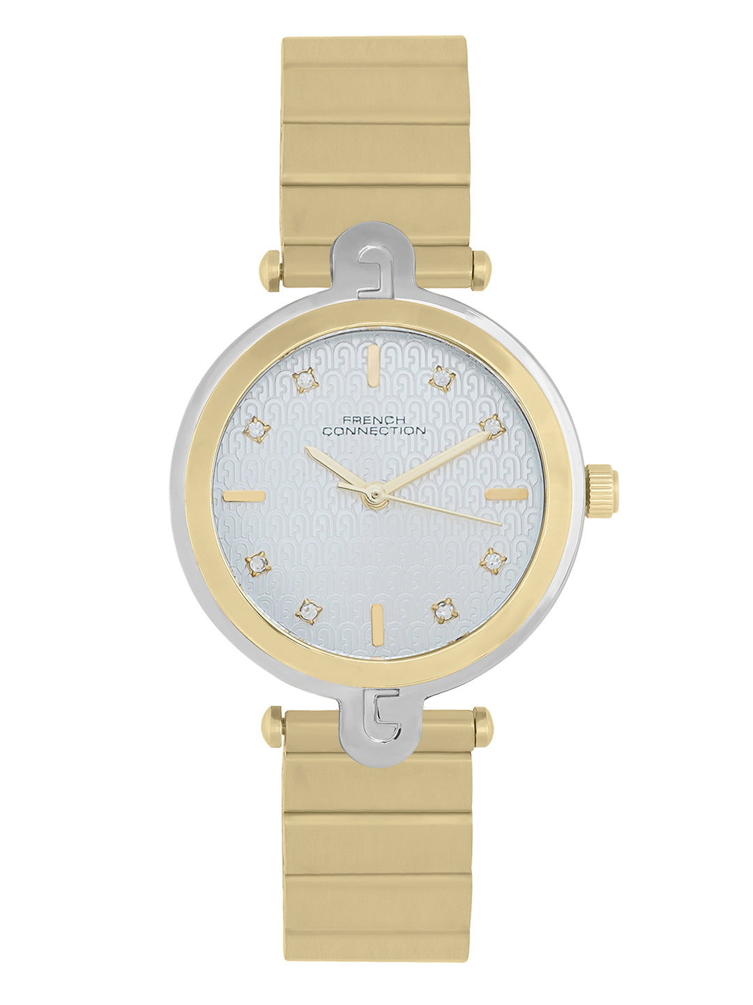 French Connection Textured Silver Round Dial With  Gold Stainless Steel  Strap Watch - For Womens FCH25GM