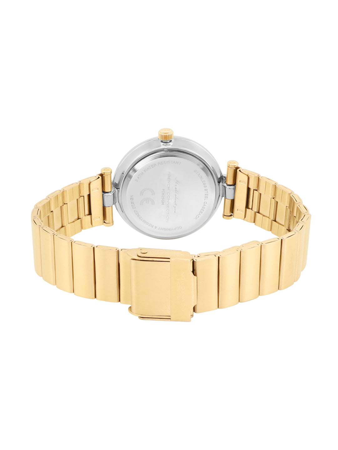 French Connection Textured Silver Round Dial With Gold Stainless Steel Strap Watch - For Womens FCH25GM