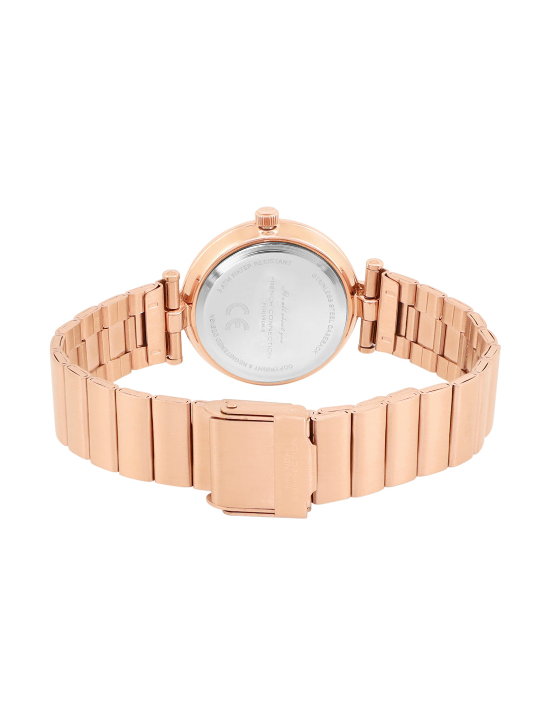 French Connection Textured Black Round Dial With Rose Stainless Steel Strap Watch - For Womens FCH25RGM-B