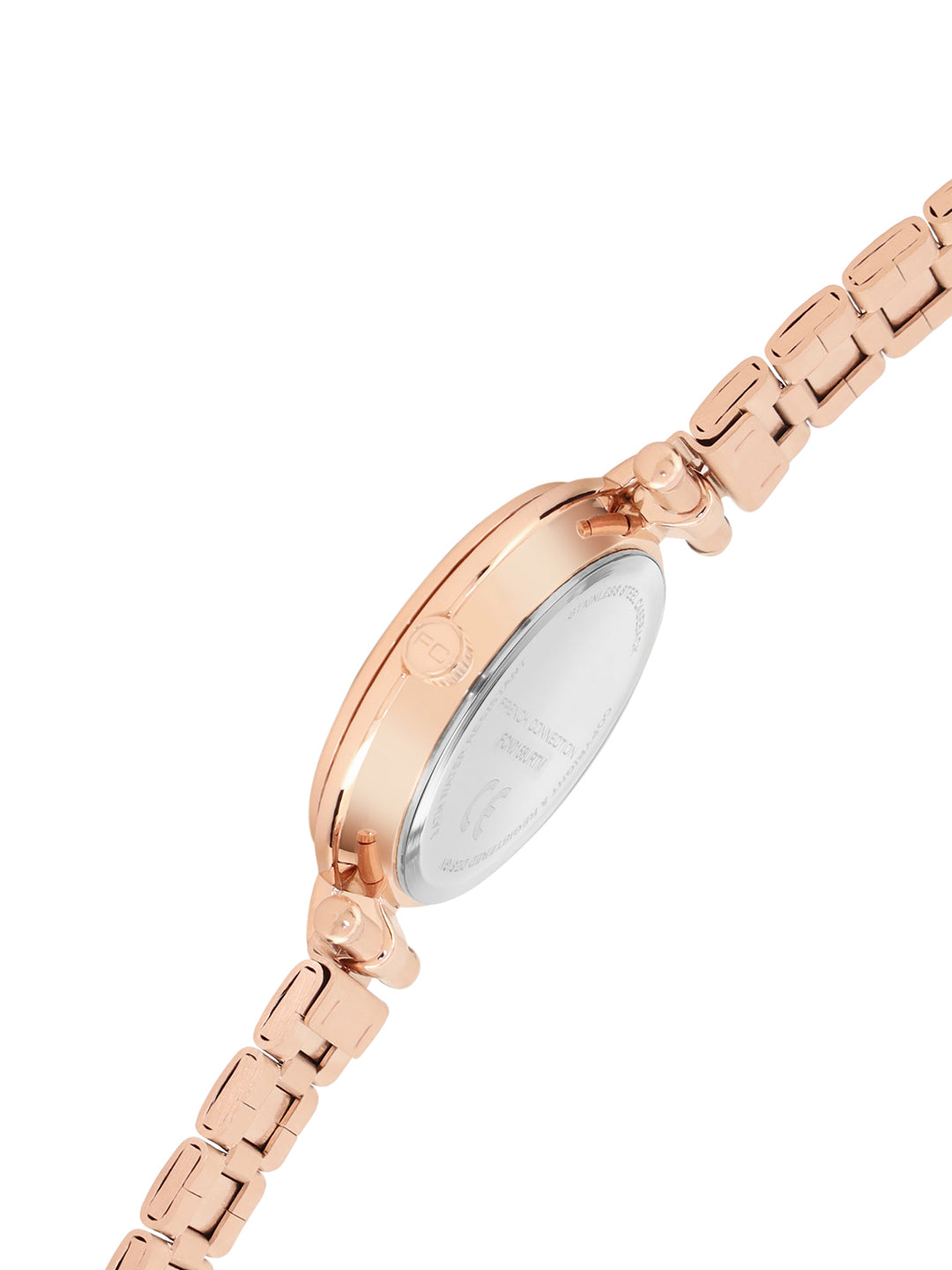 French Connection Textured Black Round Dial With Rose Stainless Steel Strap Watch - For Womens FCH25RGM-B