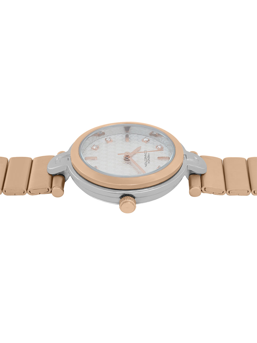 French Connection Textured Silver Round Dial With Rose Stainless Steel  Strap Watch - For Womens FCH25RGM