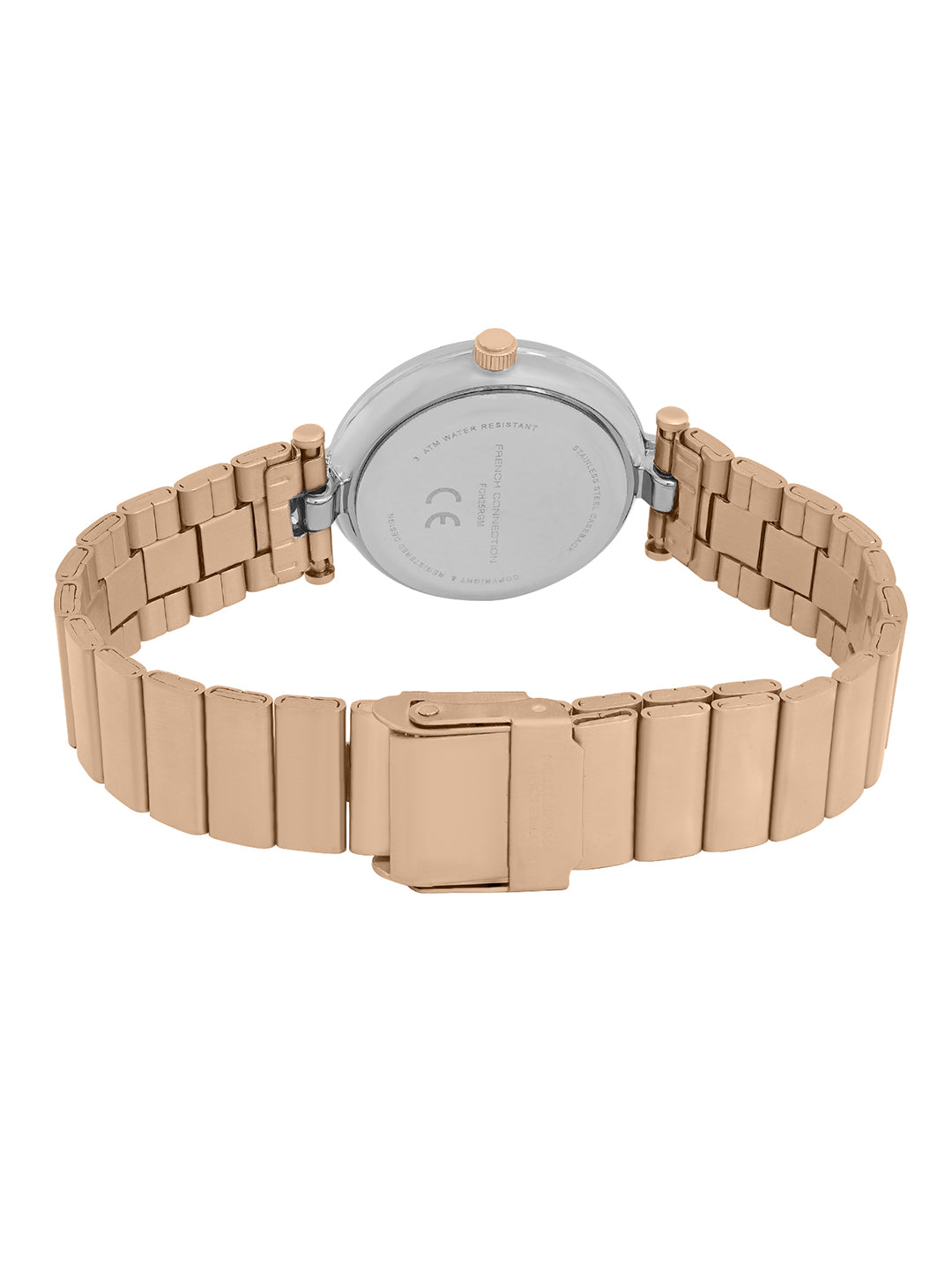 French Connection Textured Silver Round Dial With Rose Stainless Steel  Strap Watch - For Womens FCH25RGM