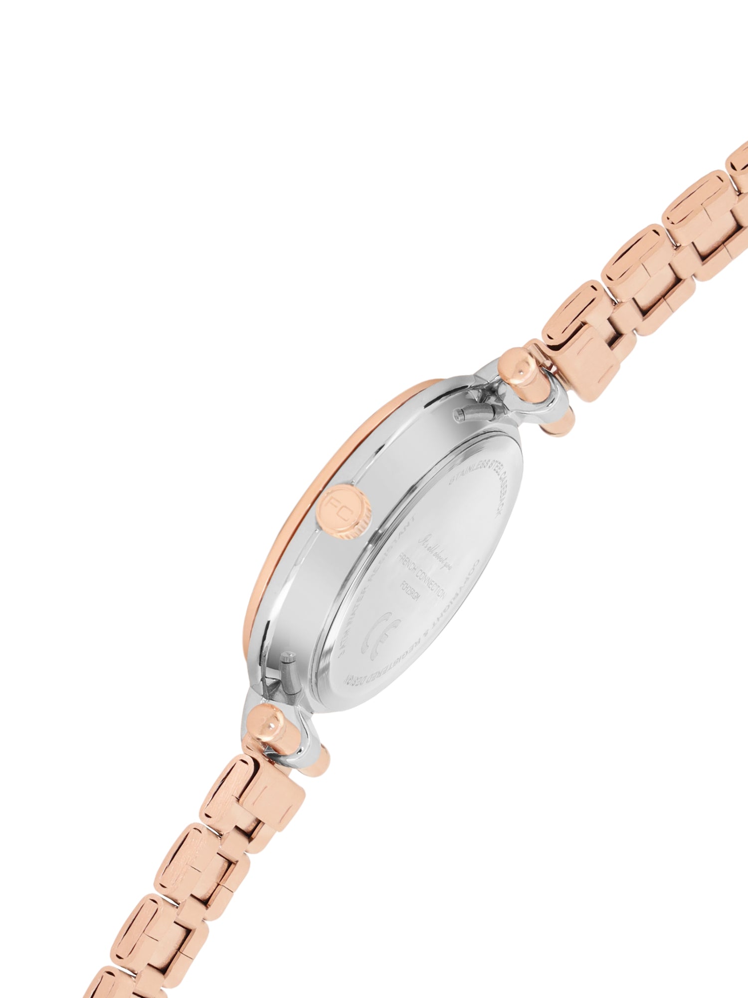 French Connection Textured Silver Round Dial With Rose Stainless Steel Strap Watch - For Womens FCH25RGM