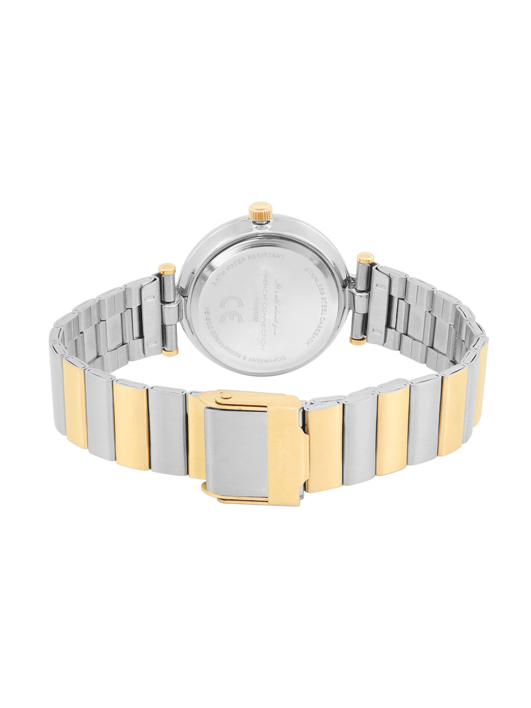 French Connection Textured Silver Round Dial With Gold Two Tone Stainless Steel Strap Watch - For Womens FCH25TM