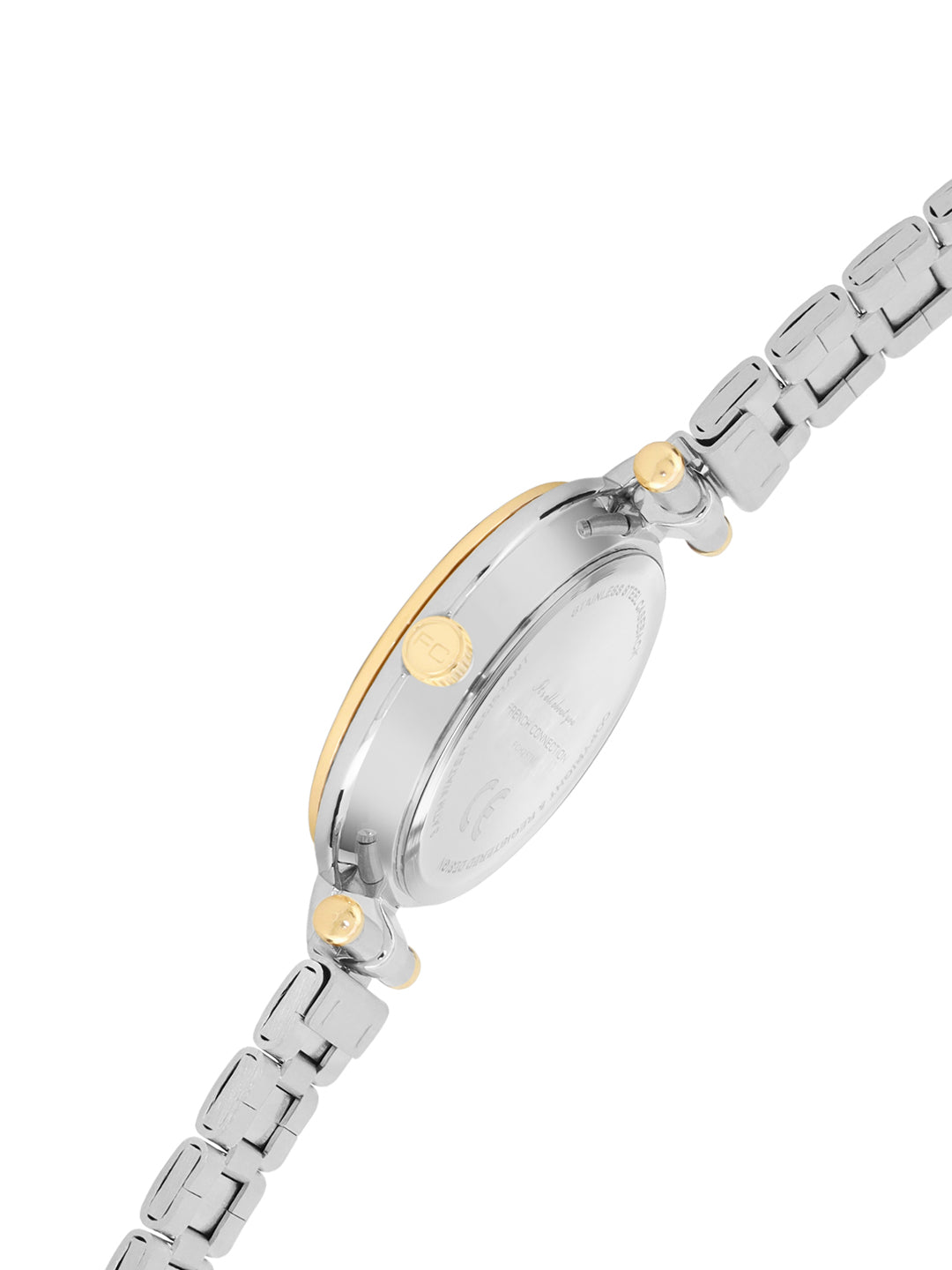 French Connection Textured Silver Round Dial With Gold Two Tone Stainless Steel Strap Watch - For Womens FCH25TM