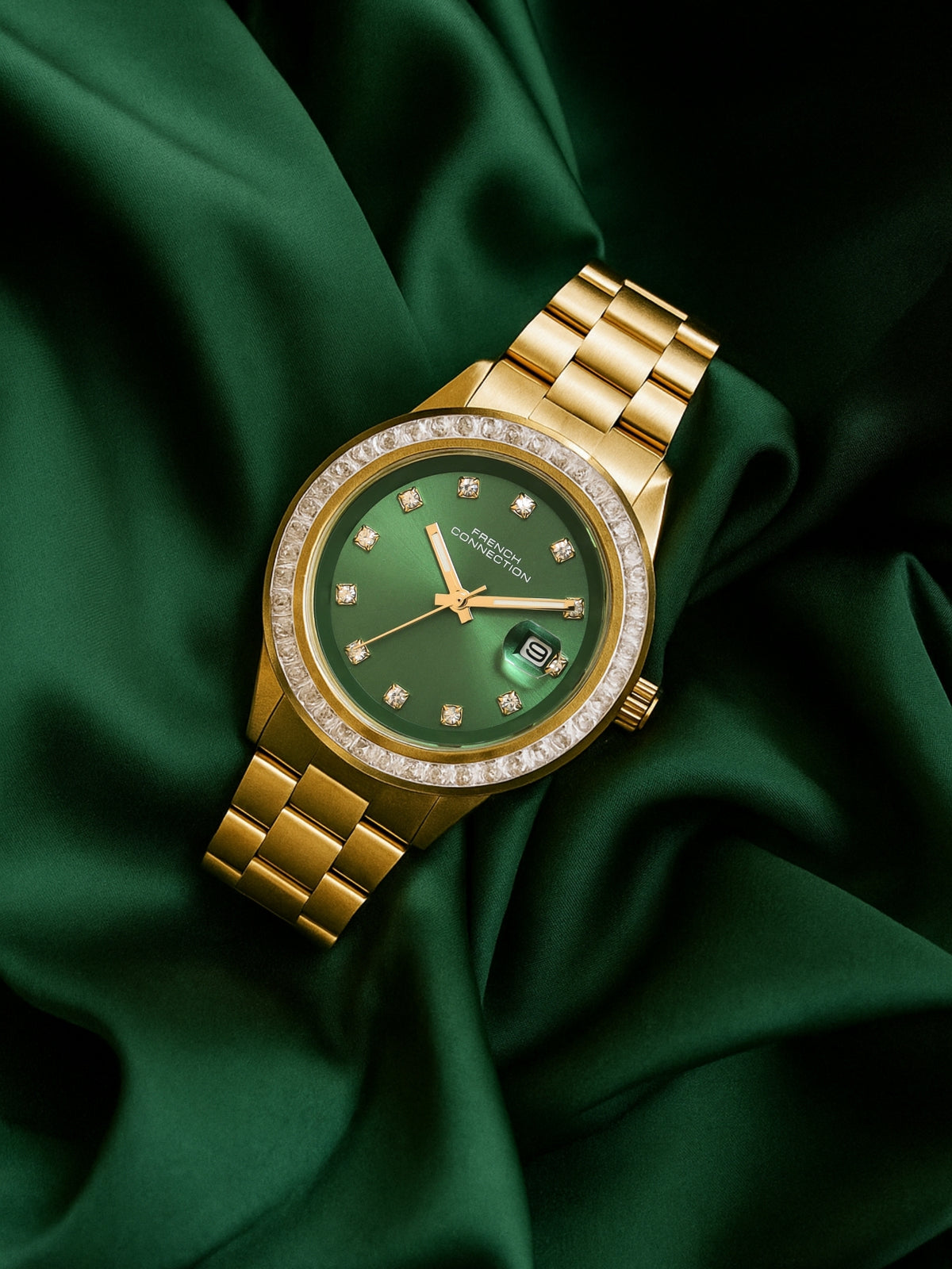 French Connection Sunray Green Round Dial With Green Stainless Steel  Strap Watch - For Womens FCH26NGM