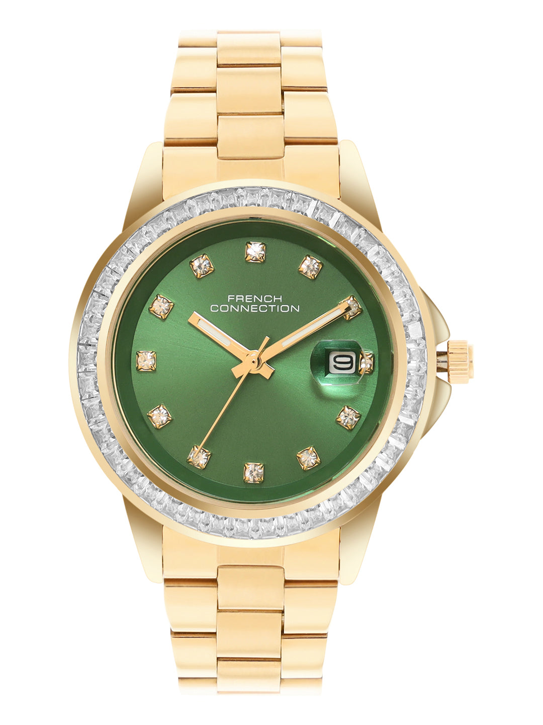 French Connection Sunray Green Round Dial With Green Stainless Steel  Strap Watch - For Womens FCH26NGM