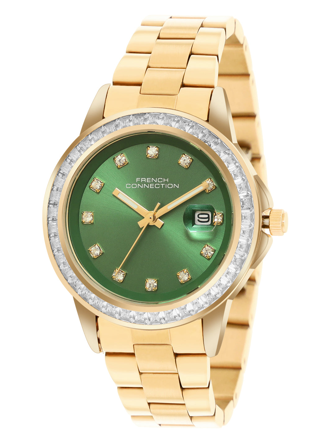 French Connection Sunray Green Round Dial With Green Stainless Steel Strap Watch - For Womens FCH26NGM