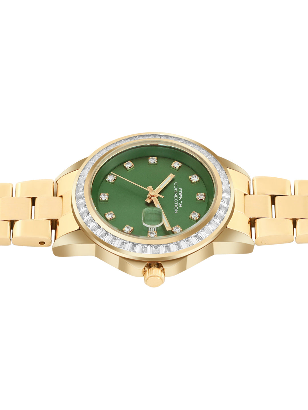 French Connection Sunray Green Round Dial With Green Stainless Steel Strap Watch - For Womens FCH26NGM