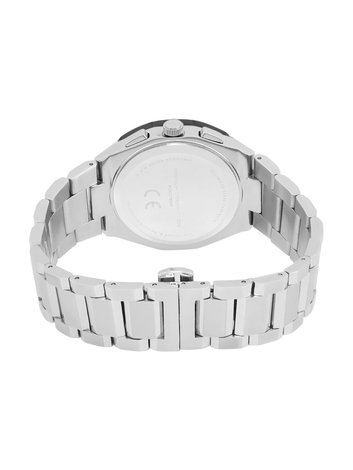 French Connection Textured Black Round Dial With Stainless Steel Multifunction Watch - For Mens FCH27BSM