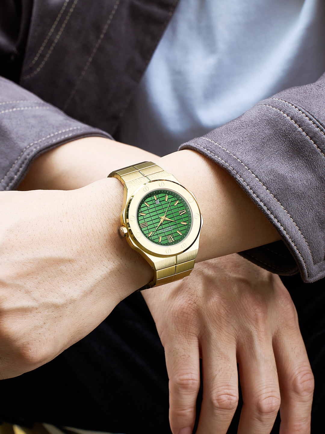 French Connection Roman Heritage | Quartz Analog Display | Green Dated Dial | Stainless Steel Strap | Watch for Men - FCH29NGM