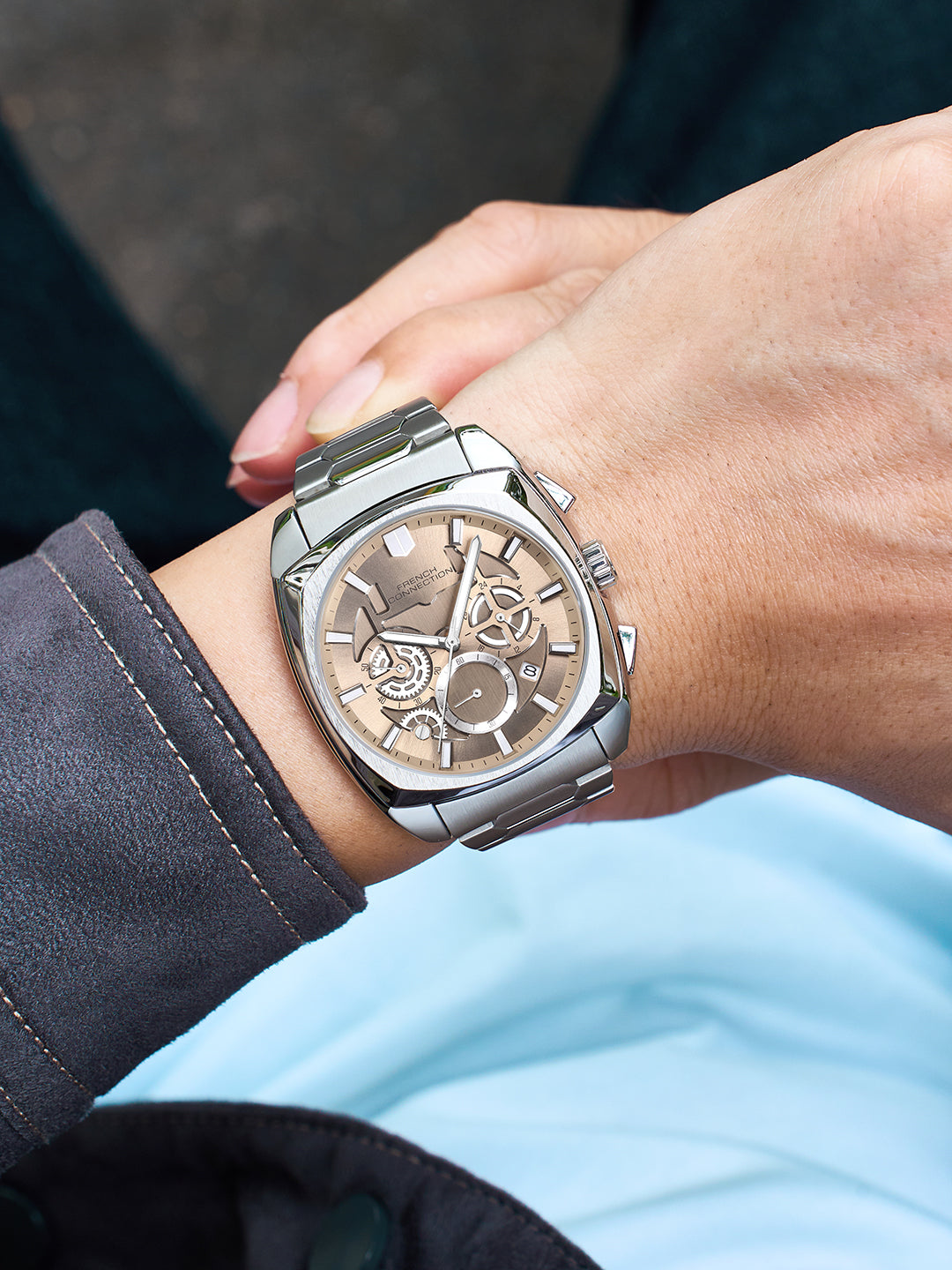 French Connection Vantorq | Quartz Chronograph | Brown Dial | Stainless Steel Strap | Watch for Men - FCH31KSM