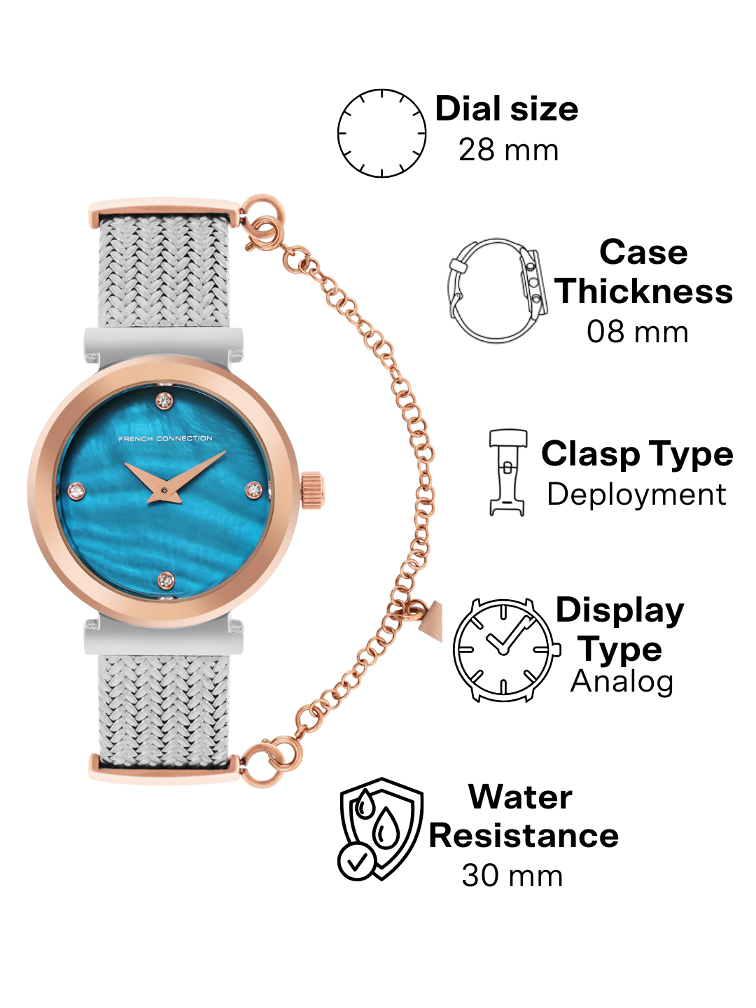 French Connection Blue Dial Analog Watch for Women's - FCH8RTM