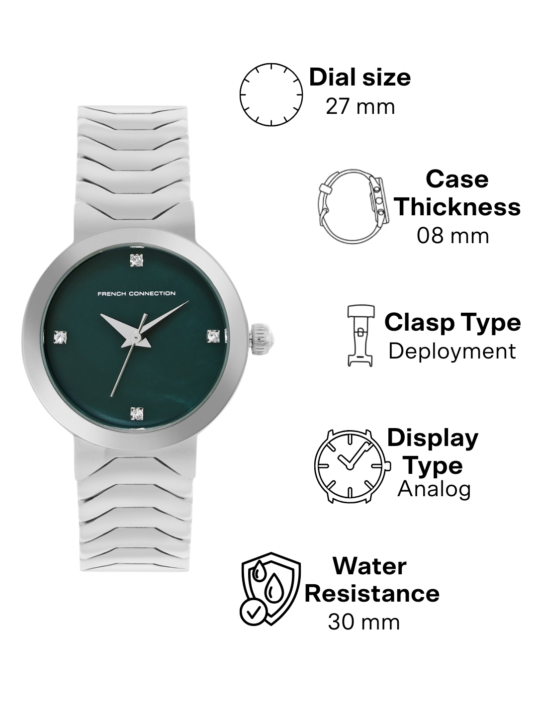 French Connection Green Dial Analog Watch for Women's - FCH9SM
