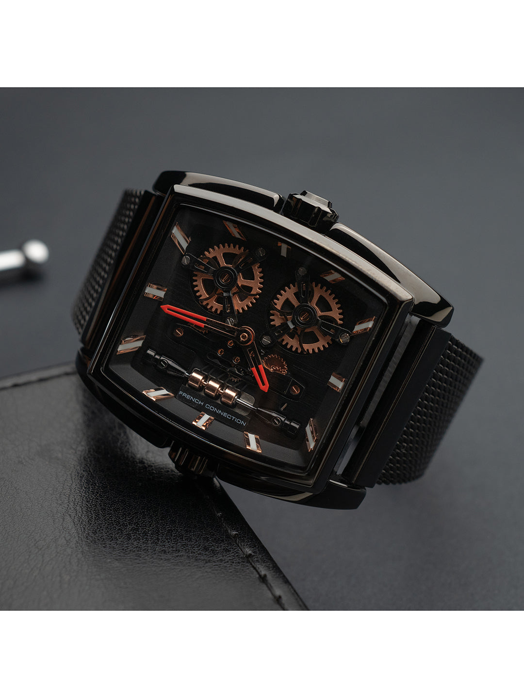 French connection Barrel Black Tonneau Dial Womens Analogue Watch FCM02BM