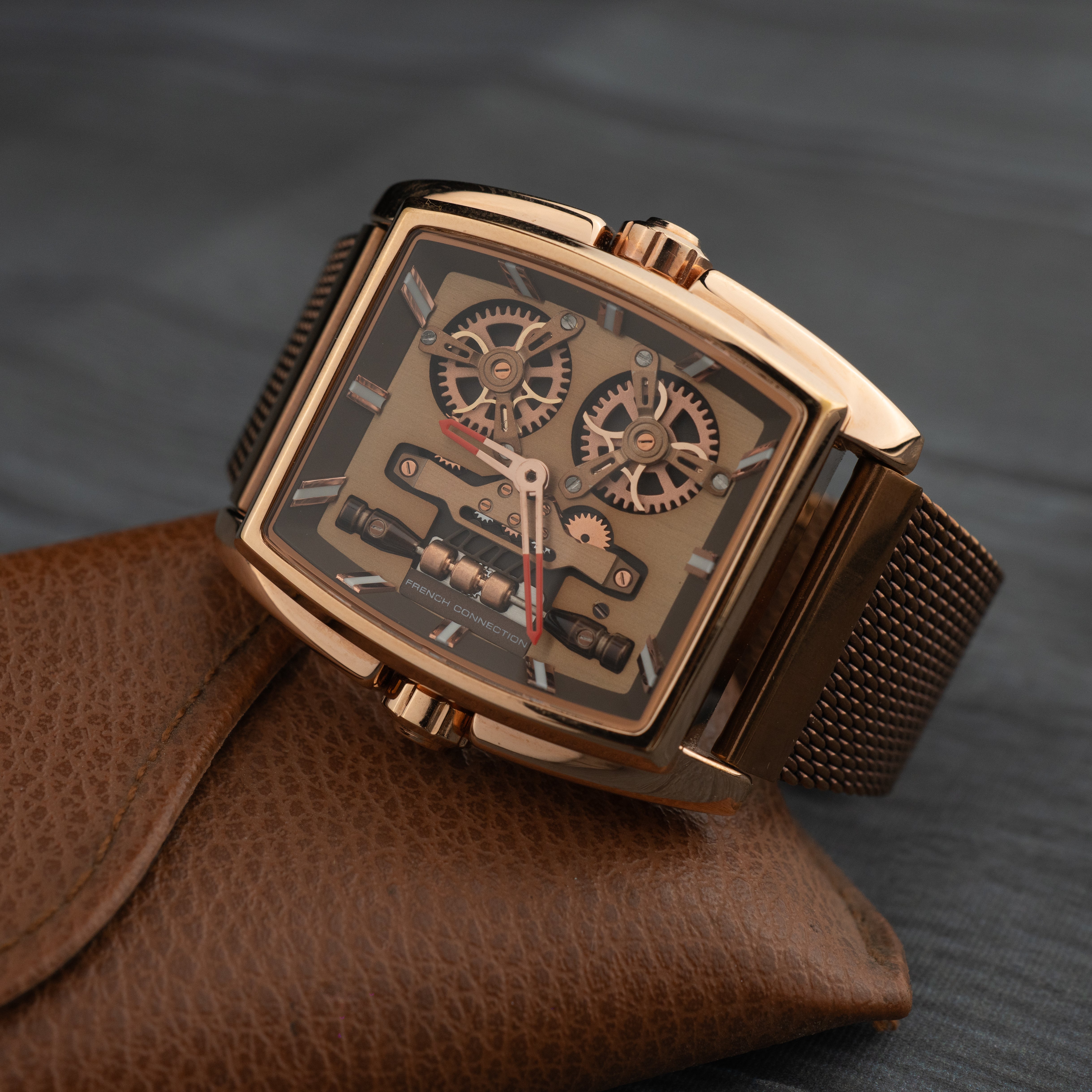 French connection Barrel Brown Tonneau Dial Mens Analogue Watch FCM02BRM