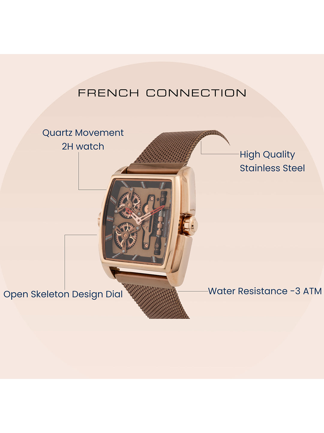 French connection Barrel Brown Tonneau Dial Mens Analogue Watch FCM02BRM