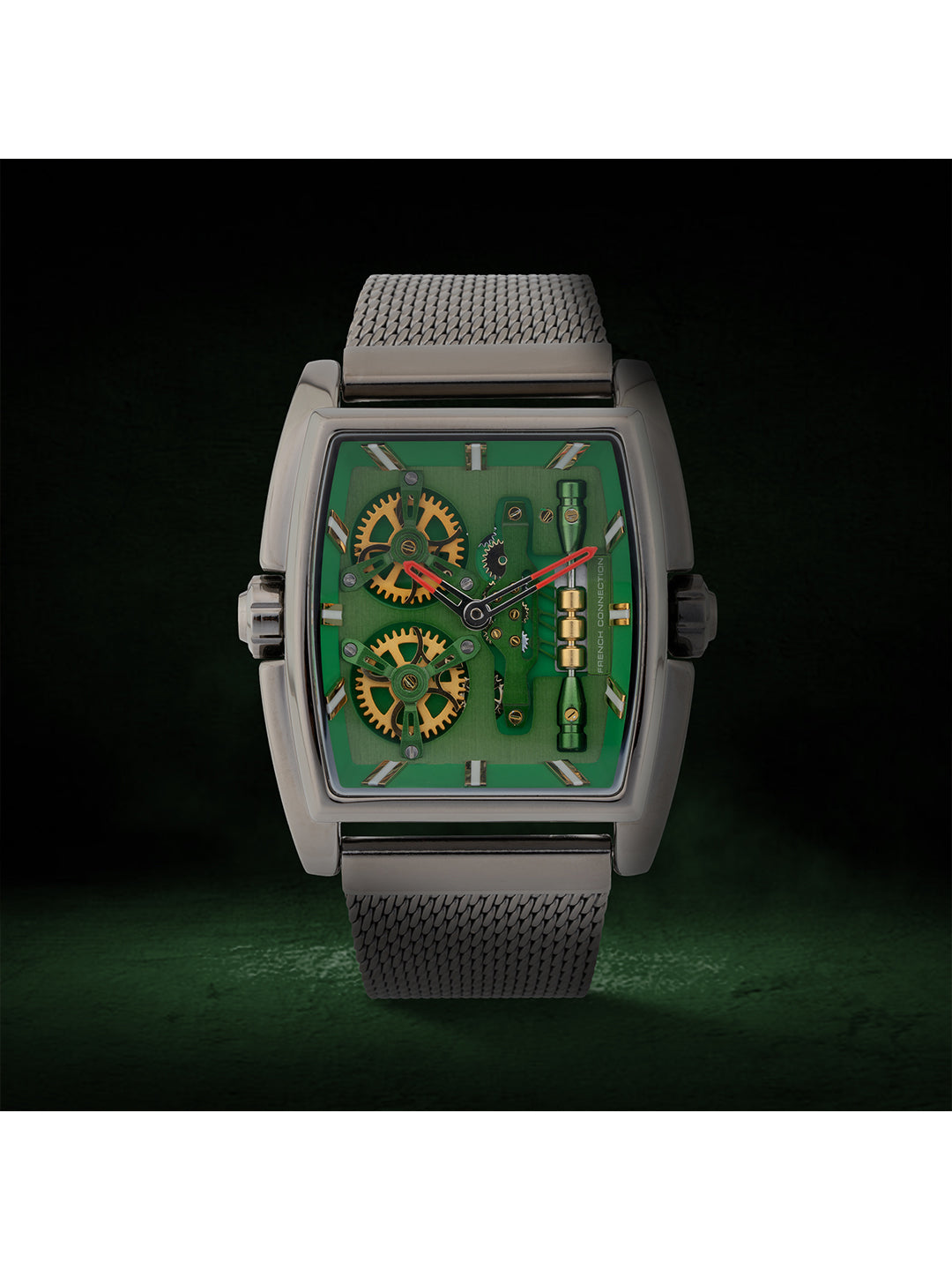 French connection Barrel Green Tonneau Dial Mens Analogue Watch FCM02GNM