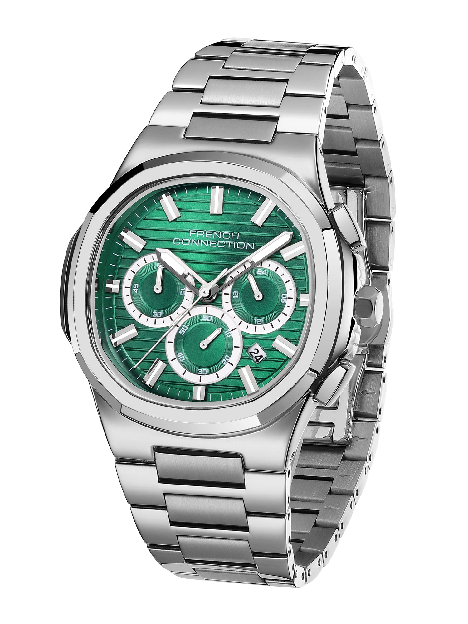 French Connection Zener | Quartz Chronograph | Green Dial | Silver Stainless Steel Strap | Watch for Men - FCM05NSM