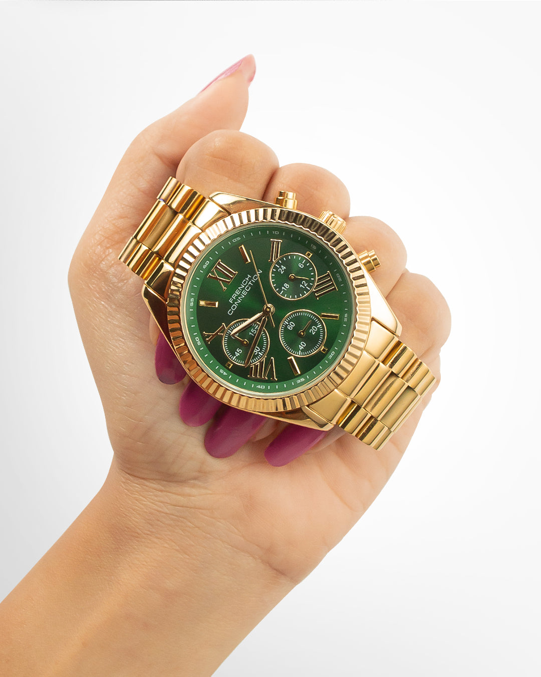 French Connection Green Dial Chronograph Watch for Women - FCM06NGM