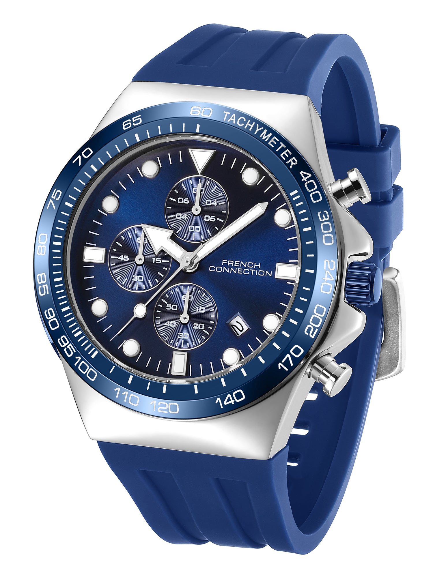 French Connection Triumphus | Quartz Chronograph | Blue Dial | Blue Silicone Strap | Watch for Men - FCM07SU