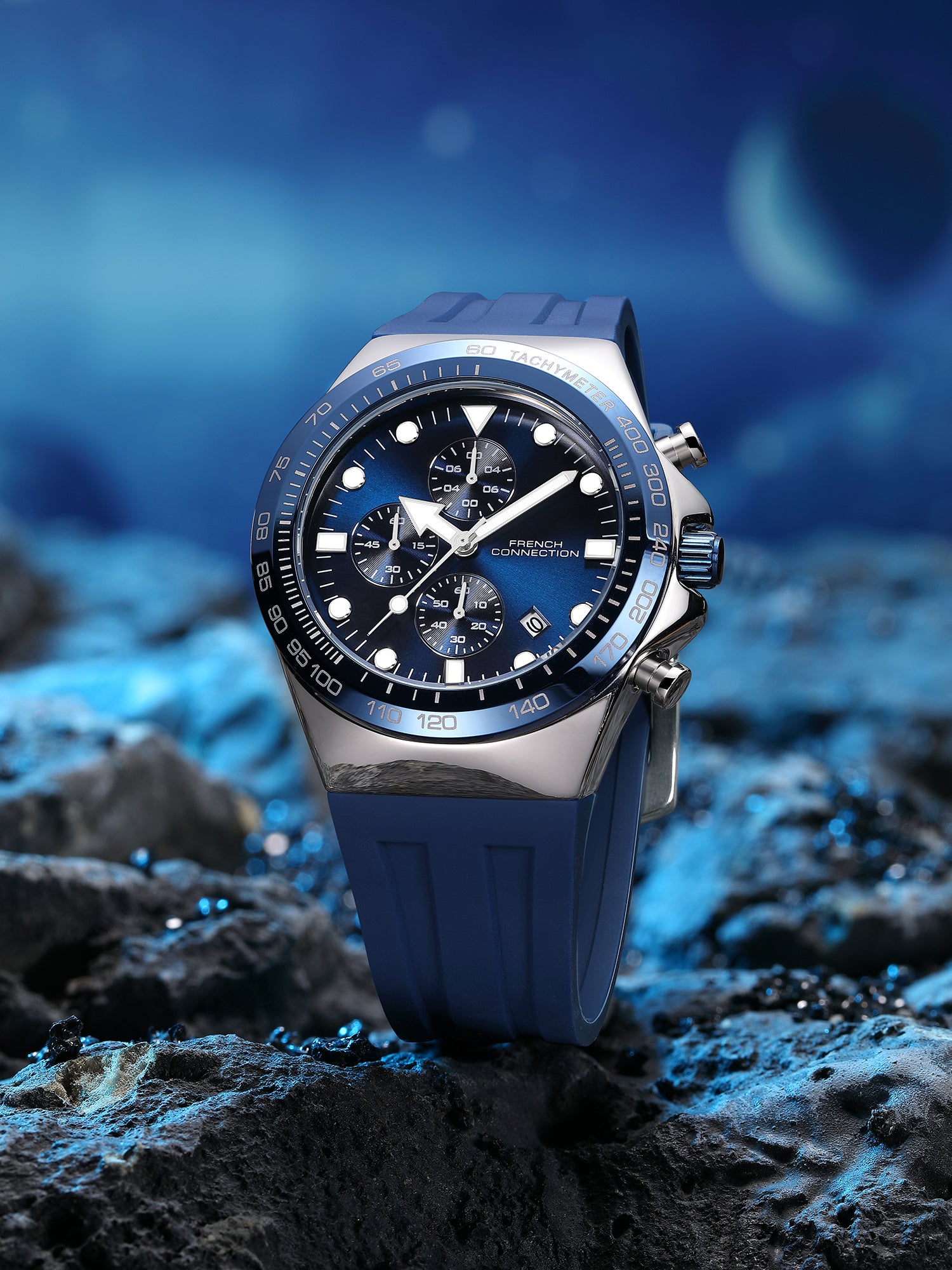 French Connection Triumphus | Quartz Chronograph | Blue Dial | Blue Silicone Strap | Watch for Men - FCM07SU