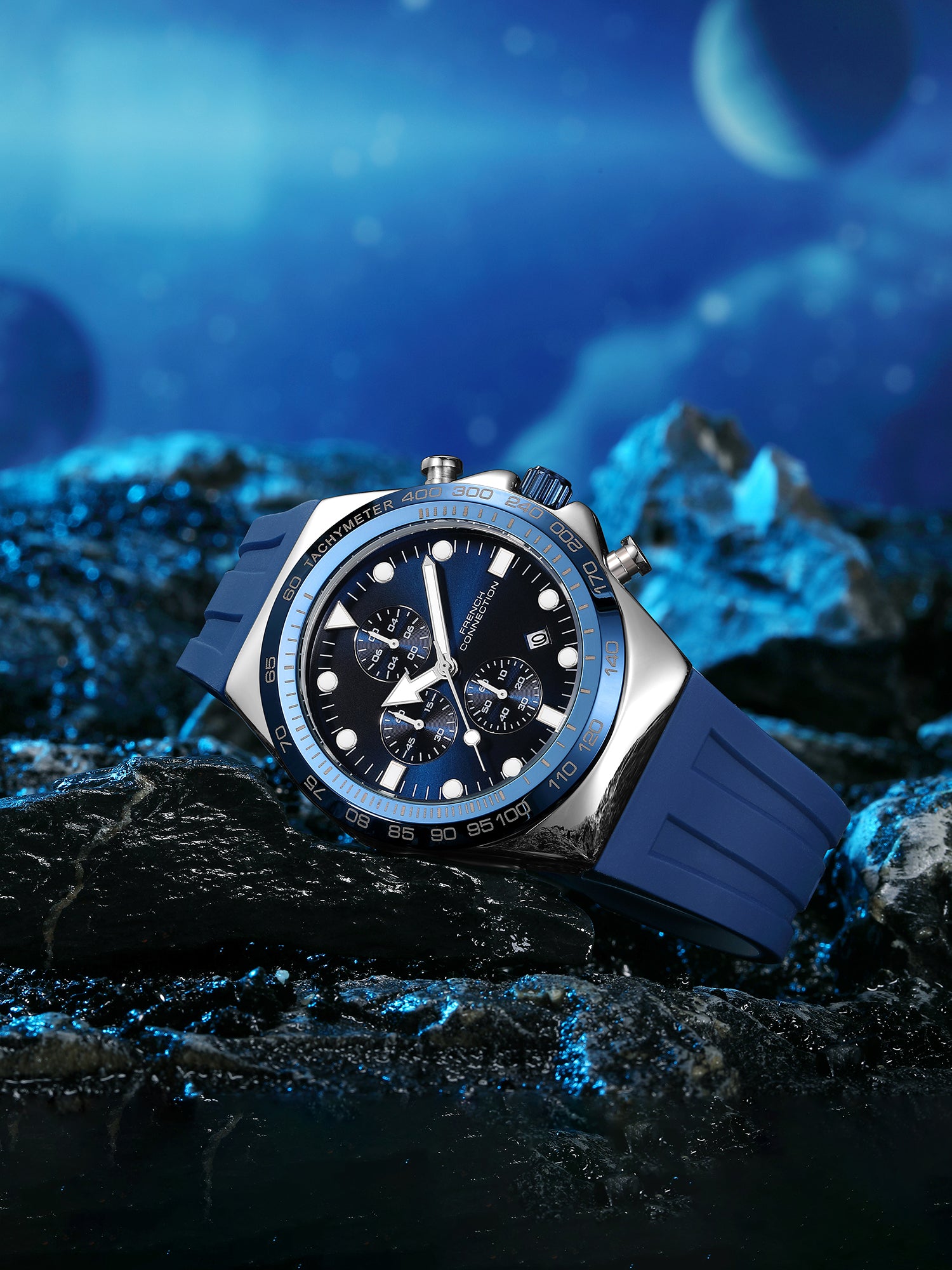 French Connection Triumphus | Quartz Chronograph | Blue Dial | Blue Silicone Strap | Watch for Men - FCM07SU