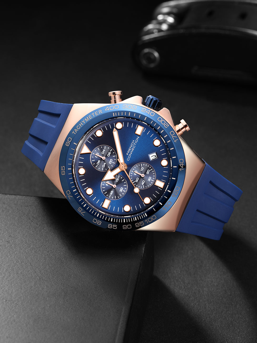 French Connection Triumphus | Quartz Chronograph | Blue Dial | Blue Silicone Strap | Watch for Men - FCM07U