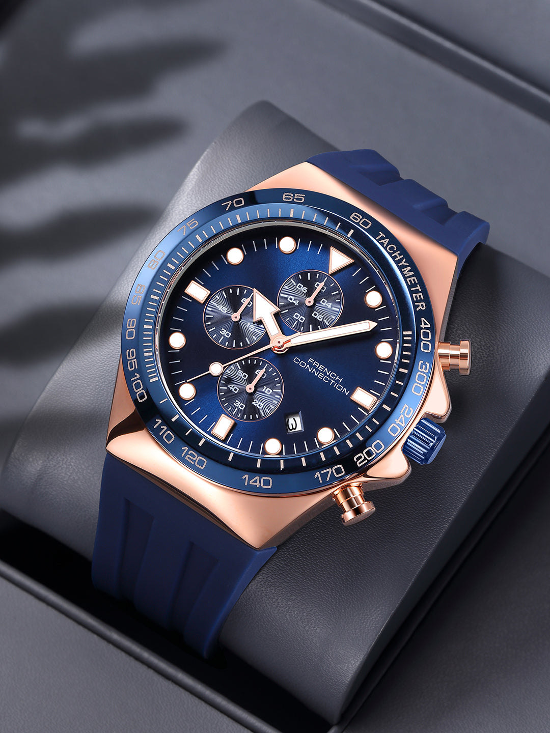 French Connection Triumphus | Quartz Chronograph | Blue Dial | Blue Silicone Strap | Watch for Men - FCM07U
