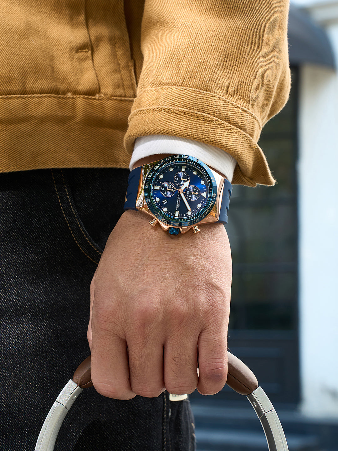 French Connection Triumphus | Quartz Chronograph | Blue Dial | Blue Silicone Strap | Watch for Men - FCM07U