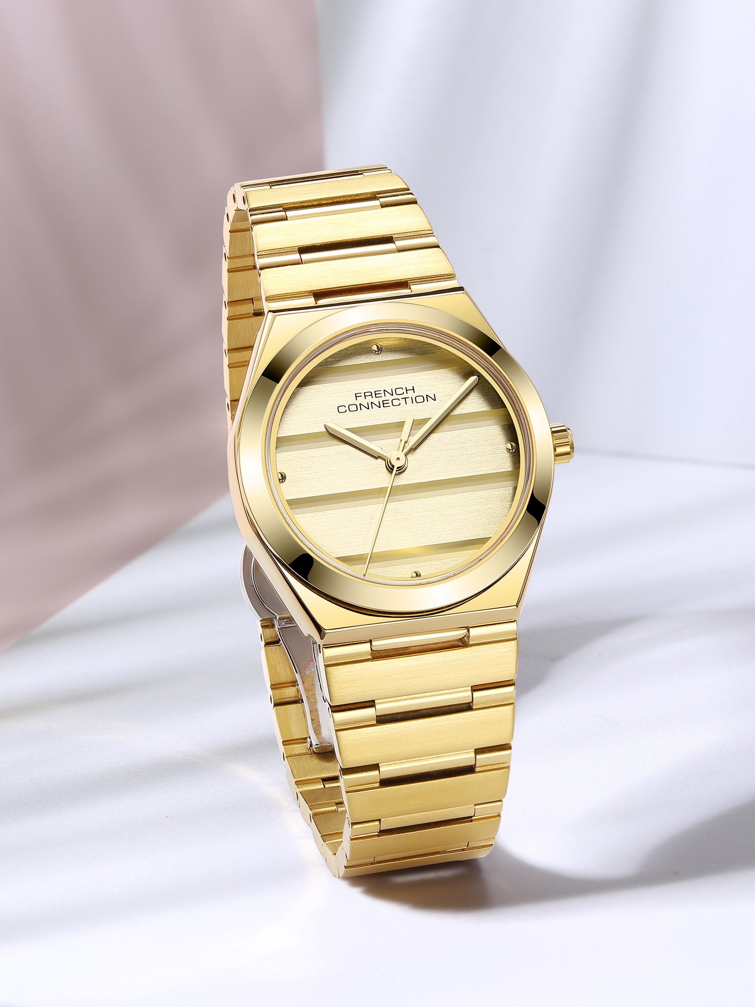 French Connection Aweline | Analog | Champagne Dial | Gold Stainless Steel Strap | Watch for Women - FCM09GM