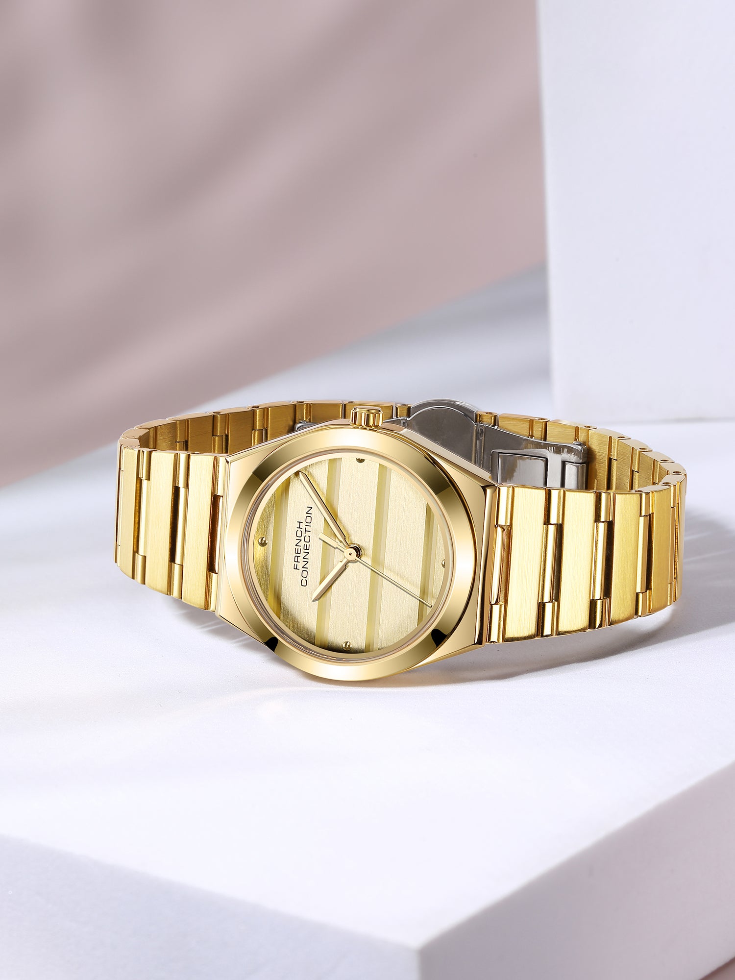 French Connection Aweline | Analog | Champagne Dial | Gold Stainless Steel Strap | Watch for Women - FCM09GM