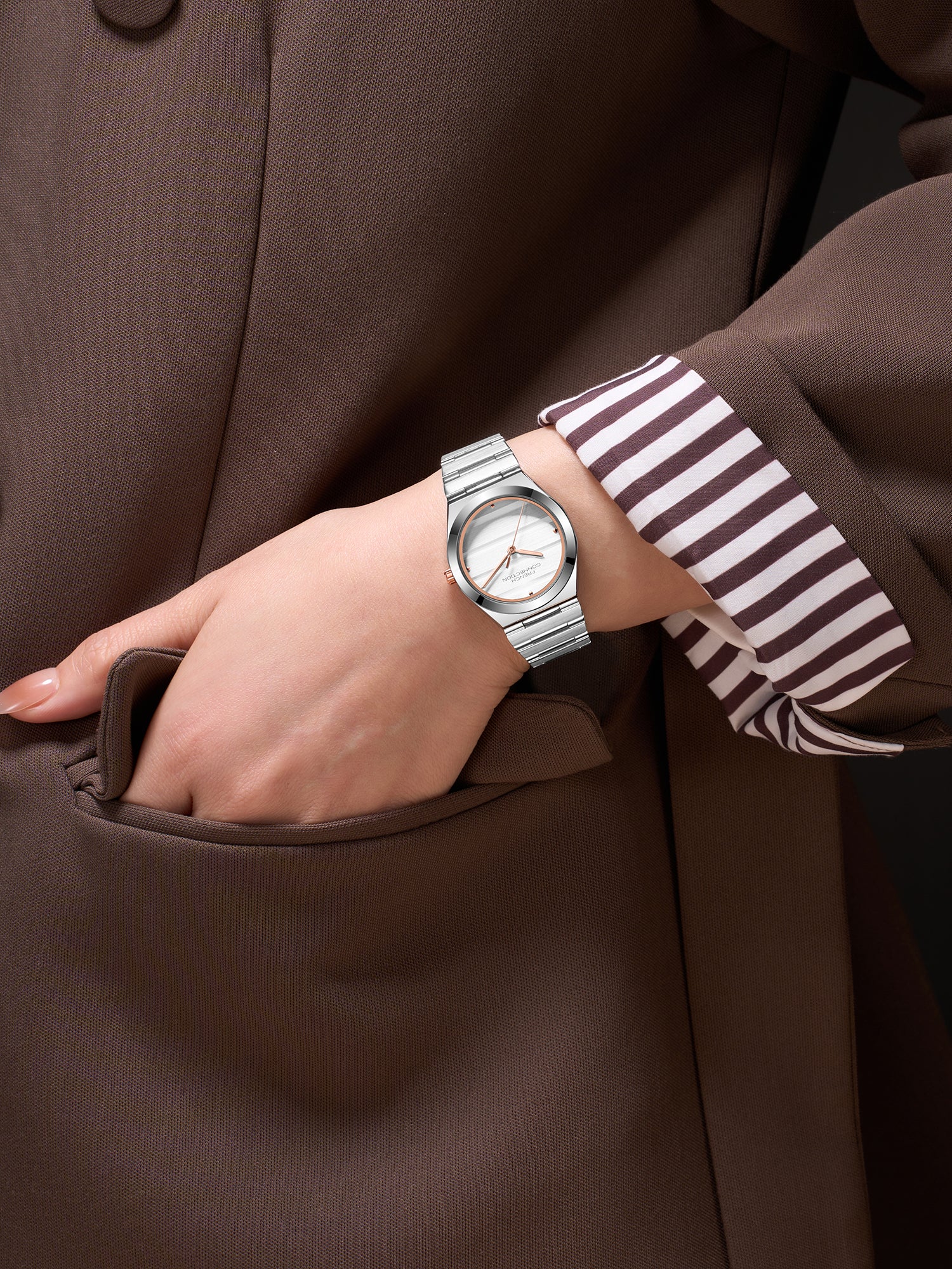 French Connection Aweline | Analog | White Dial | Silver Stainless Steel Strap | Watch for Women - FCM09SM