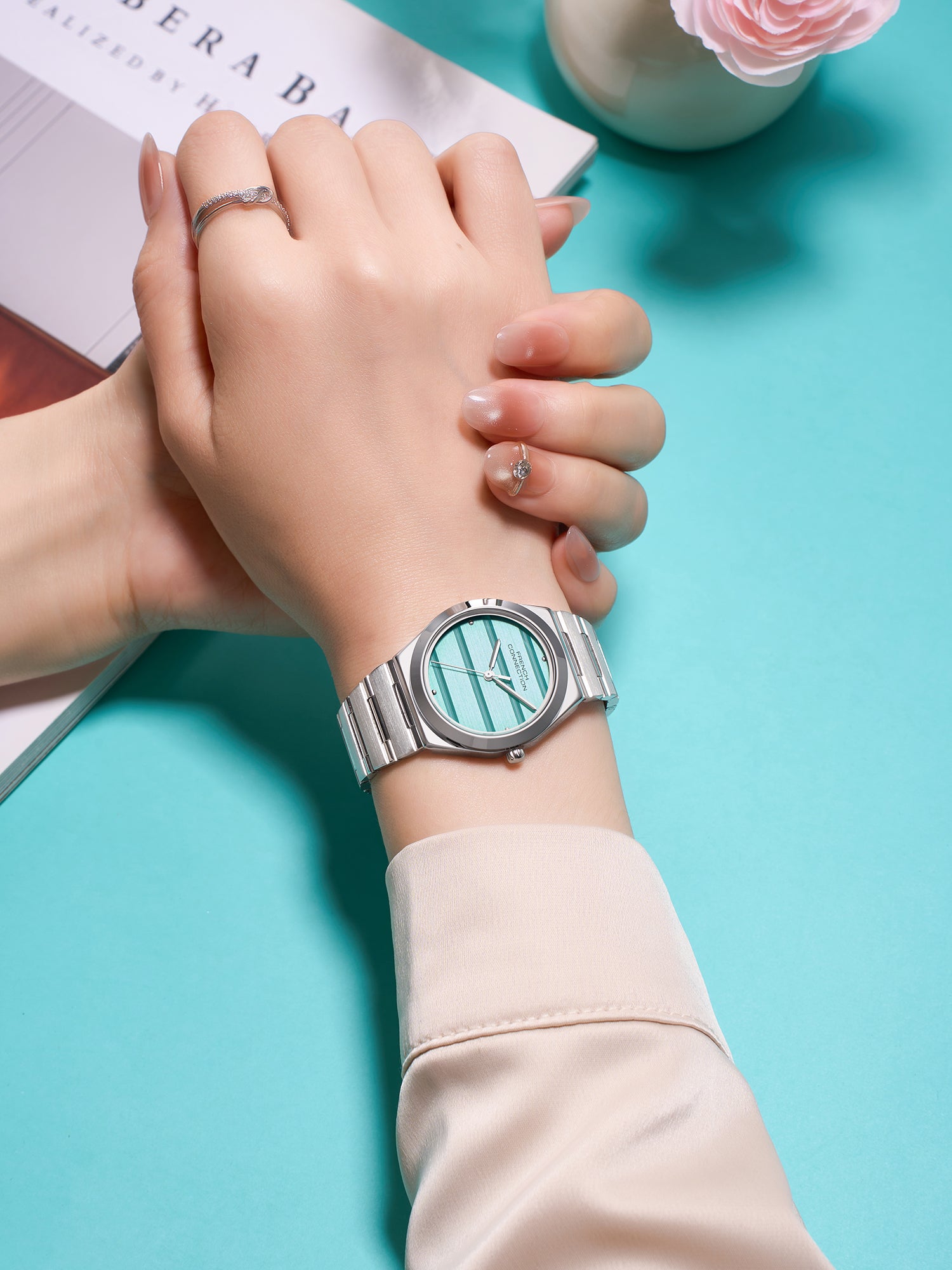 French Connection Aweline | Analog | Blue Dial | Silver Stainless Steel Strap | Watch for Women - FCM09USM