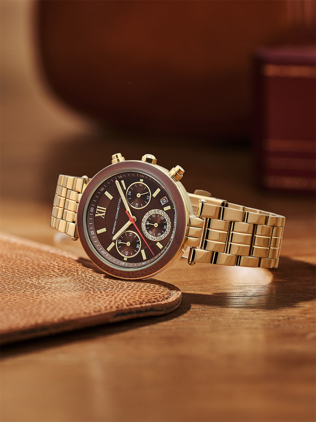 French Connection ChronaLuxe | Quartz Chronograph | Brown Dial | Stainless Steel Strap | Watch for Women - FCMX05BGM