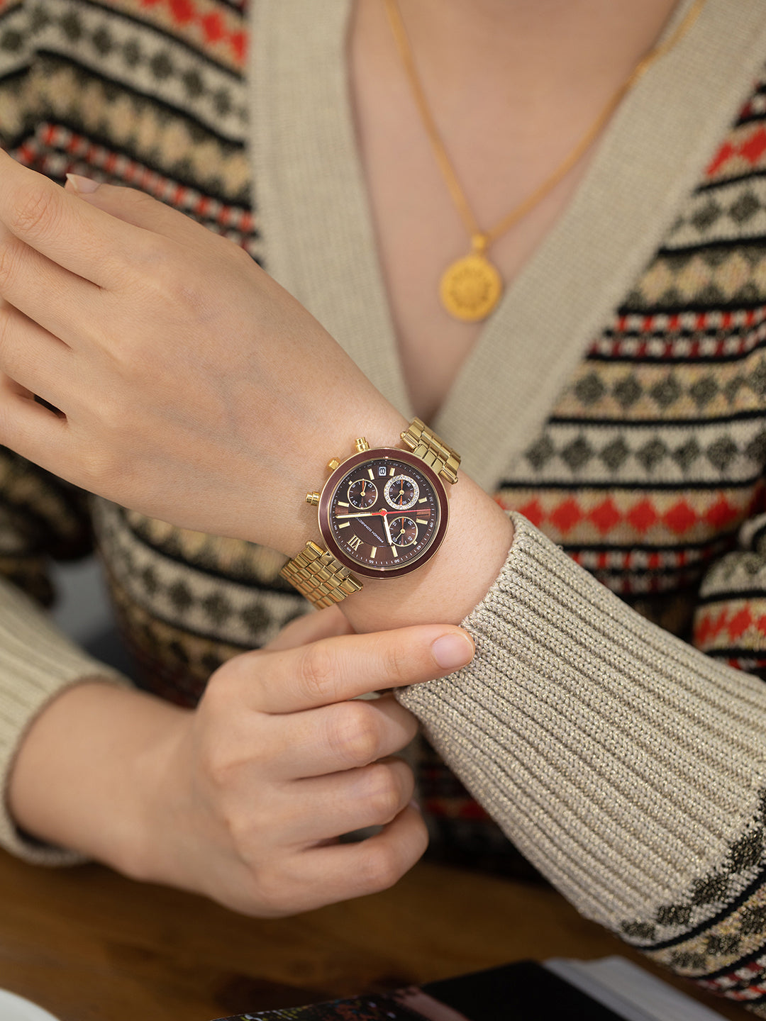 French Connection ChronaLuxe | Quartz Chronograph | Brown Dial | Stainless Steel Strap | Watch for Women - FCMX05BGM