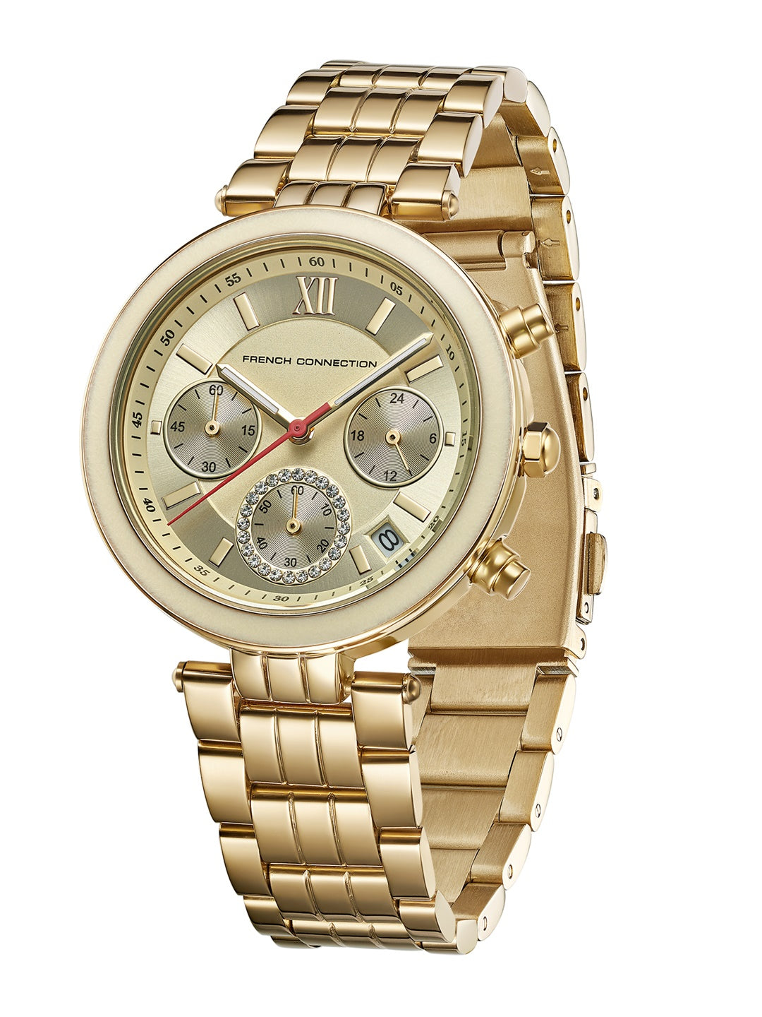 French Connection ChronaLuxe | Quartz Chronograph | Champagne Dial | Stainless Steel Strap | Watch for Women - FCMX05GM