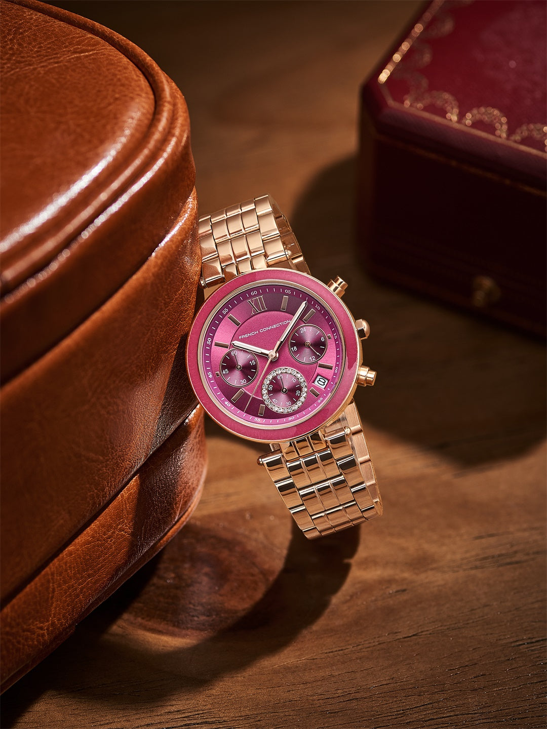 French Connection ChronaLuxe | Quartz Chronograph | Purple Dial | Stainless Steel Strap | Watch for Women - FCMX05RGM