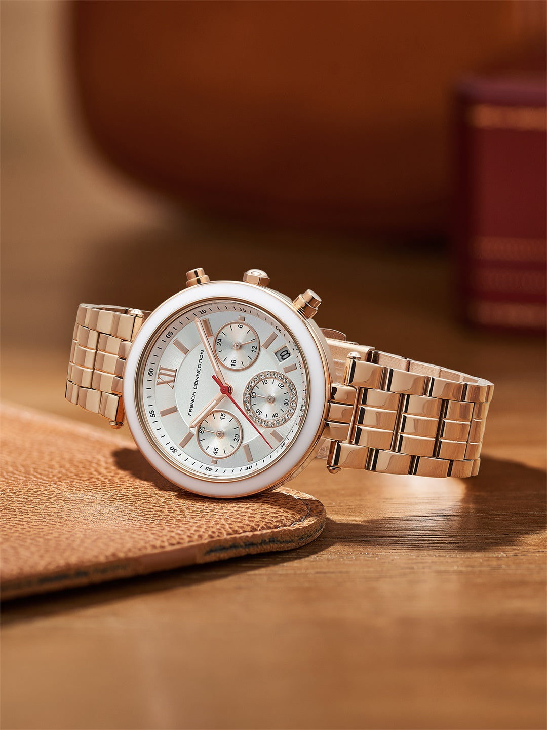 French Connection ChronaLuxe | Quartz Chronograph | Silver Dial | Stainless Steel Strap | Watch for Women - FCMX05SRGM