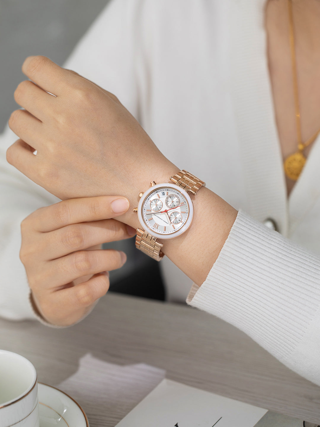 French Connection ChronaLuxe | Quartz Chronograph | Silver Dial | Stainless Steel Strap | Watch for Women - FCMX05SRGM